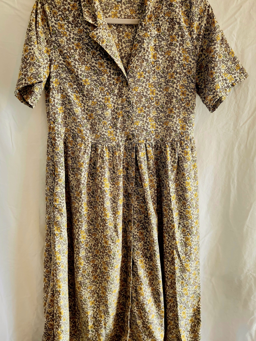 Yellow Floral Print Shirt-dress By Polagram